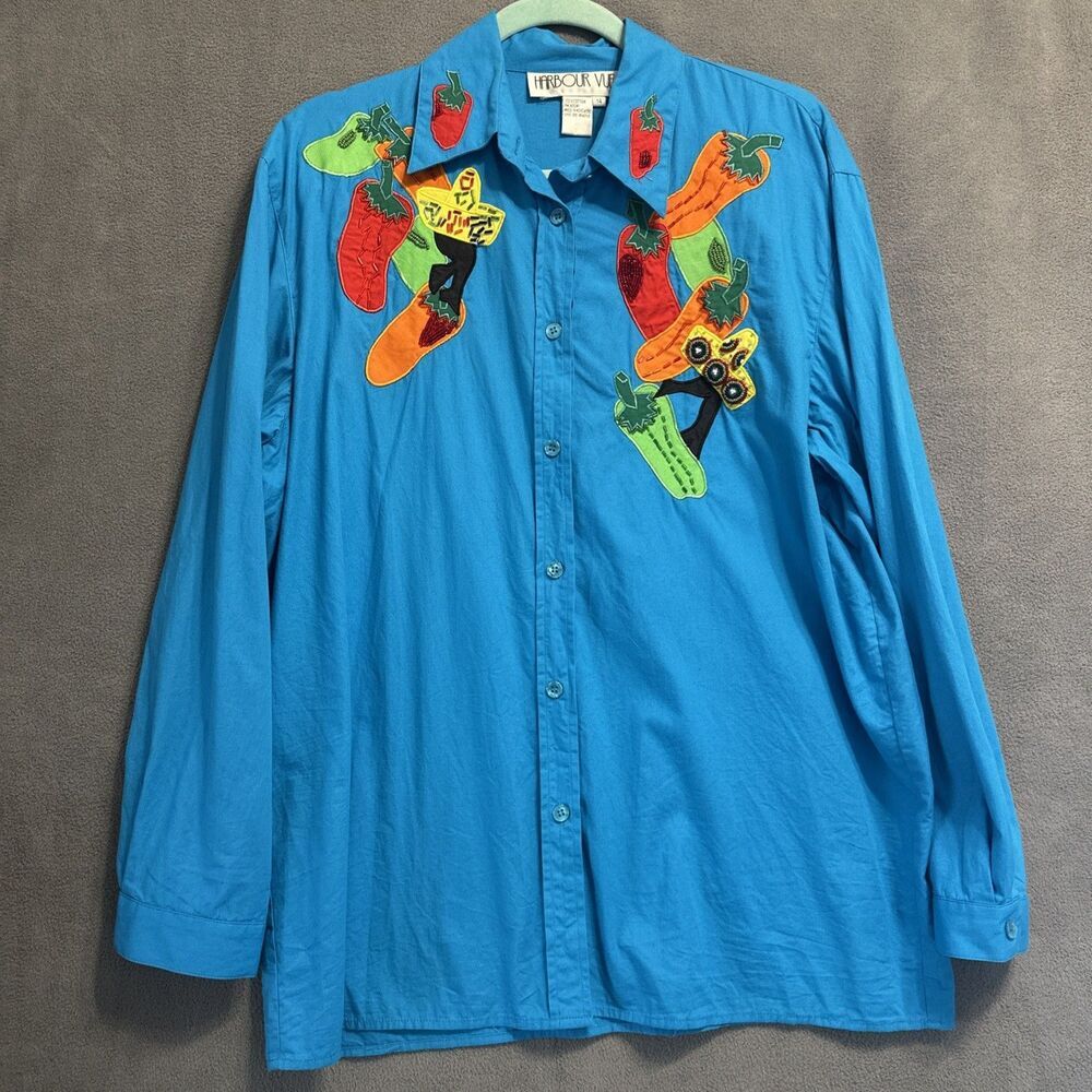 Vintage Harbour Vue Beaded‎ Pepper Button Up Shirt Womens Size 14 Western Fiesta - Picture 5 of 9